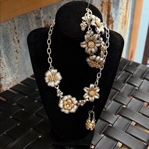 Brighton, Retro Garden Floral Silver and Gold Jewelry Set with Swarovski Crystal